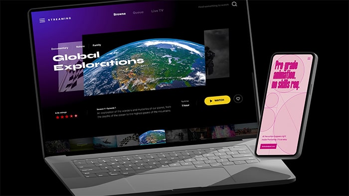 Laptop and mobile device with light streaming from behind