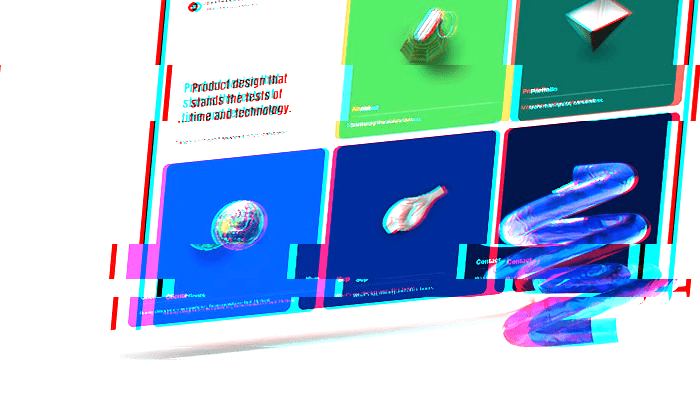 Distorted glitch image of open laptop on white background with a decorative blue spring object