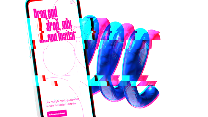 Distorted glitch image of closeup of a mobile device with a decorative blue spring behind it