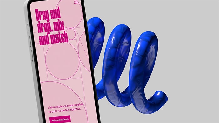 Closeup of a mobile device on a light background with a decorative blue spring behind it