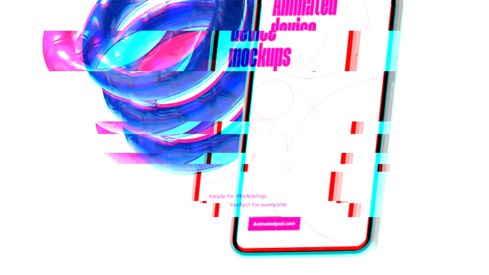 Distorted glitch image of closeup of a mobile device with a decorative blue spring behind it