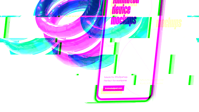 Distorted glitch image of closeup of a mobile device with a decorative blue spring behind it