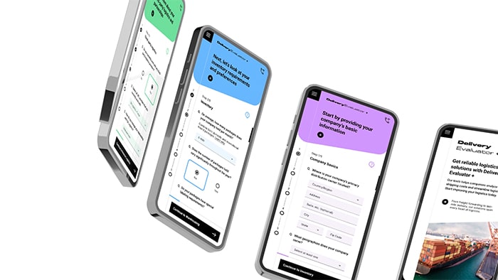 Five mobile devices curving around a circle