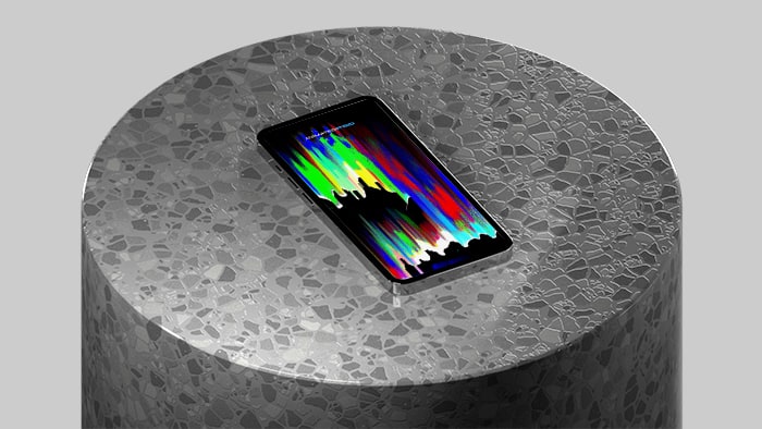 terrazzo plinth with mobile device on top