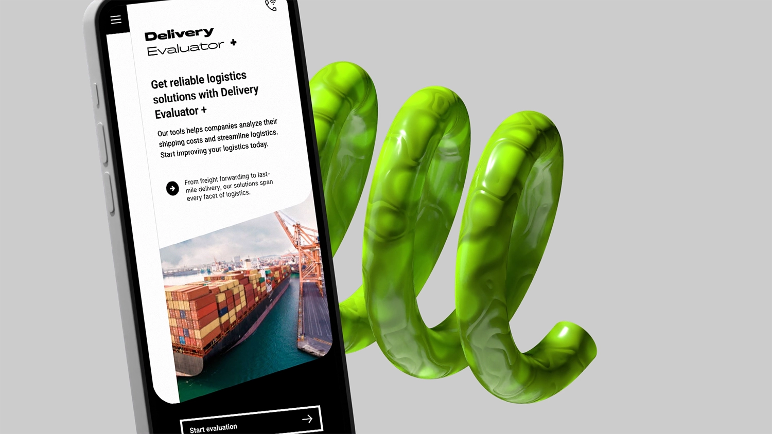 Closeup of a mobile device on a light background with a decorative lime green spring behind it