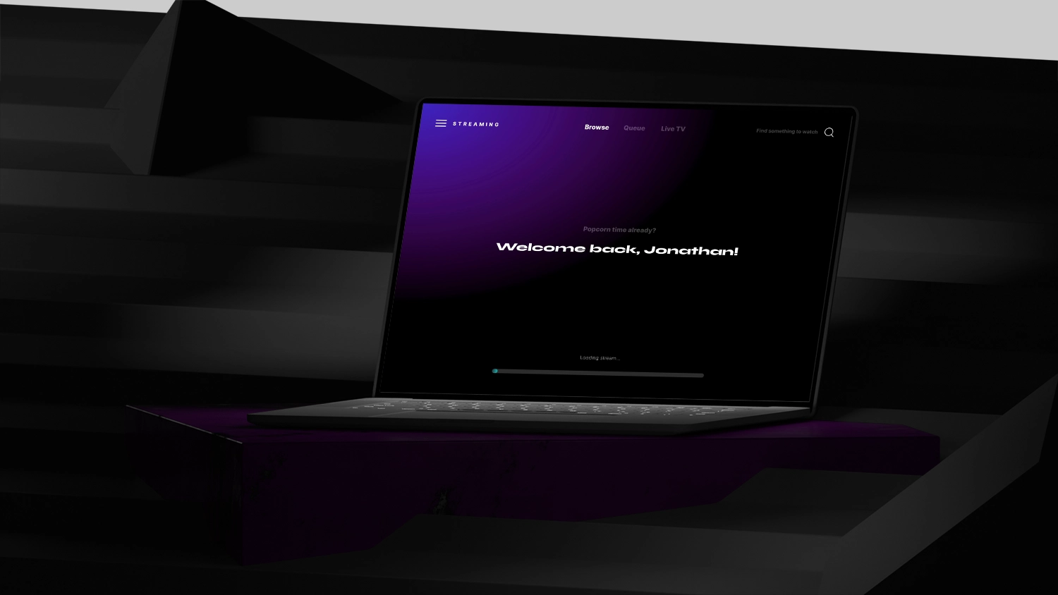 Open laptop sitting on steps white steps with shadows cast all around