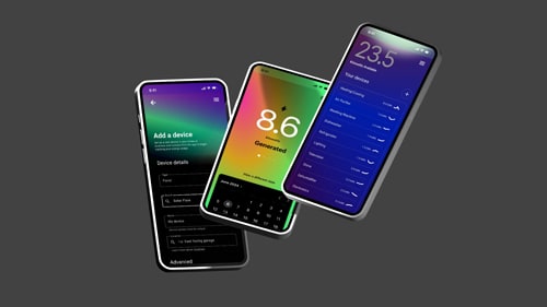 Three mobile devices floating on a dark background